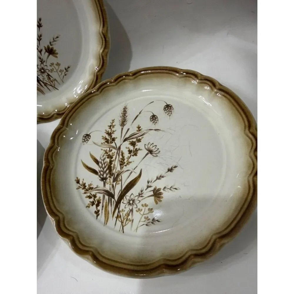 Mikasa Manor House Autumn Breeze Cream Brown Floral Scalloped 3 Dessert Plates